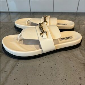 Bibi Lou Cream and Black Sandals with Wide Strap and Open Back